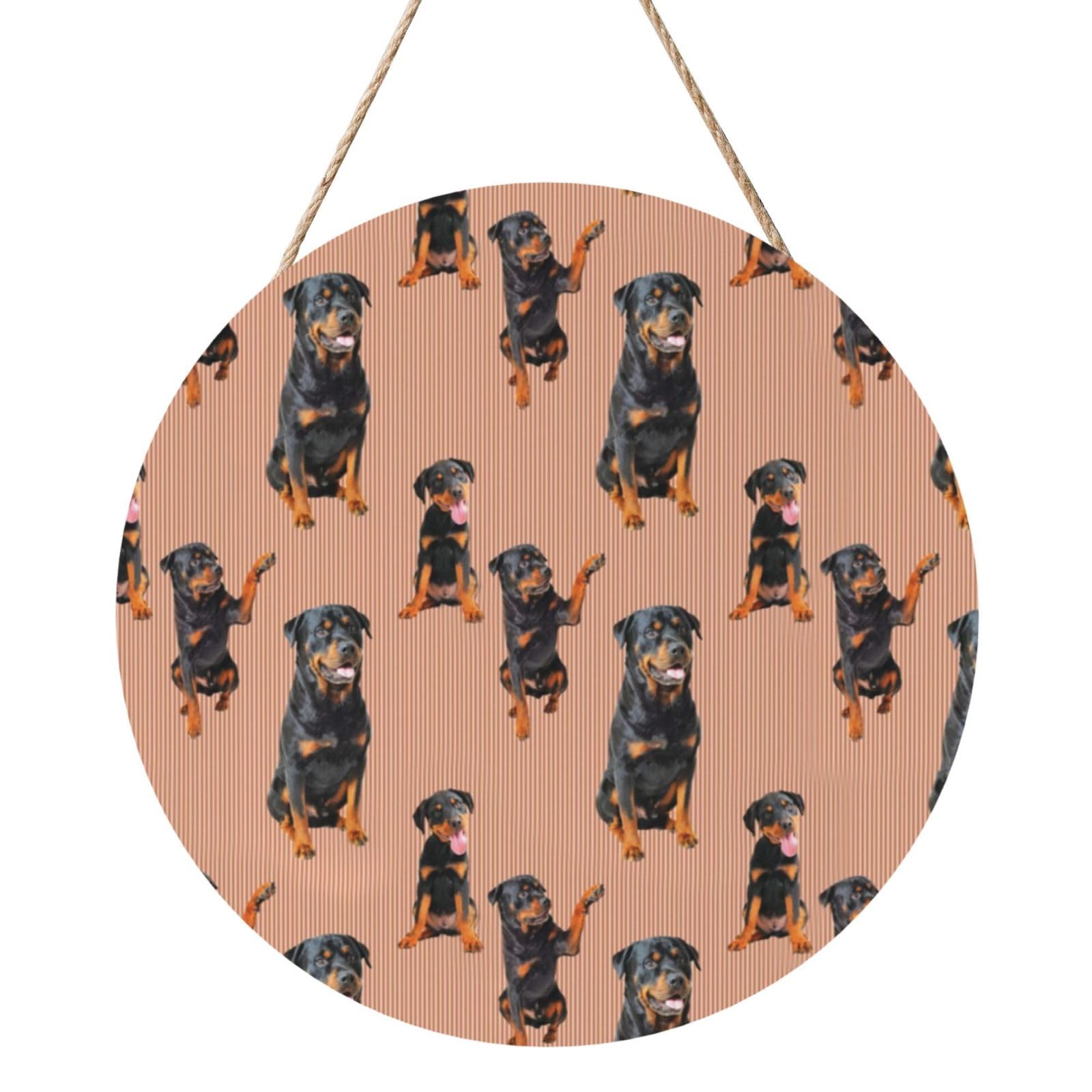 InOmak Rottweiler (Orangerust), Round Wood Panel Painting 12 in, Wall Hanging Painting For Home