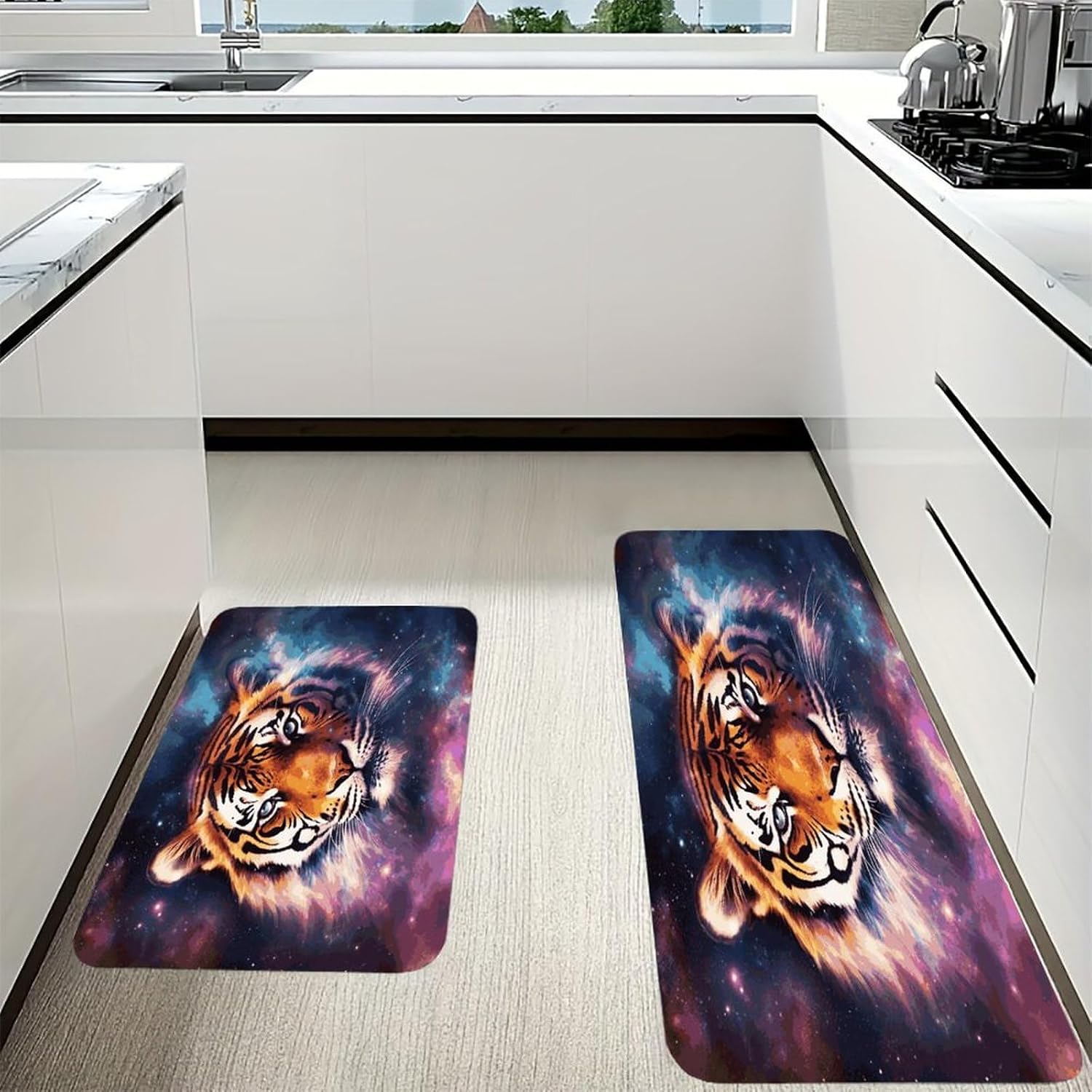 Galaxy Tiger Kitchen Mats with 2PCS Non-Slip Washable,Kitchen Rug Heavy Duty Durable, Floor Mats for Kitchen,Office,Sink,Laundry