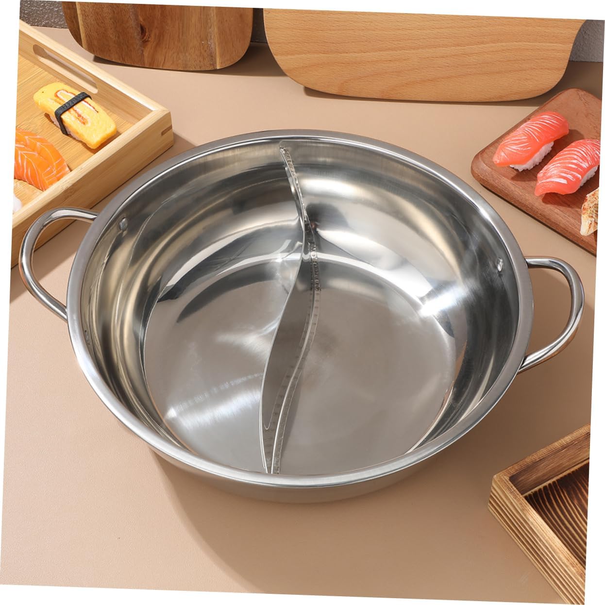 Stainless Steel Dual Flavor Hot Pot with Divider Soup Cooking Pot for Home -efficient Design for Multiple Dishes Easy to Clean Portable Cooking