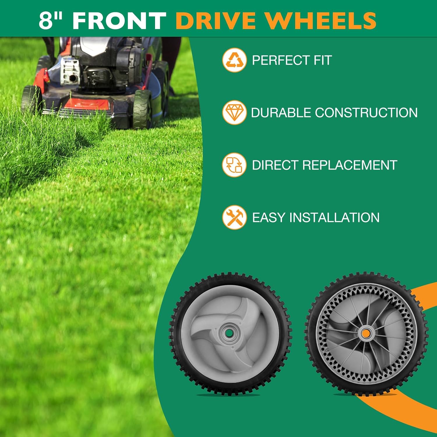 HQPASFY 583719501 Front Drive Wheels 8" Lawn Mower Wheels Compatible with Craftsman Lawn Mower Wheels Replace# 583719501 194231X427