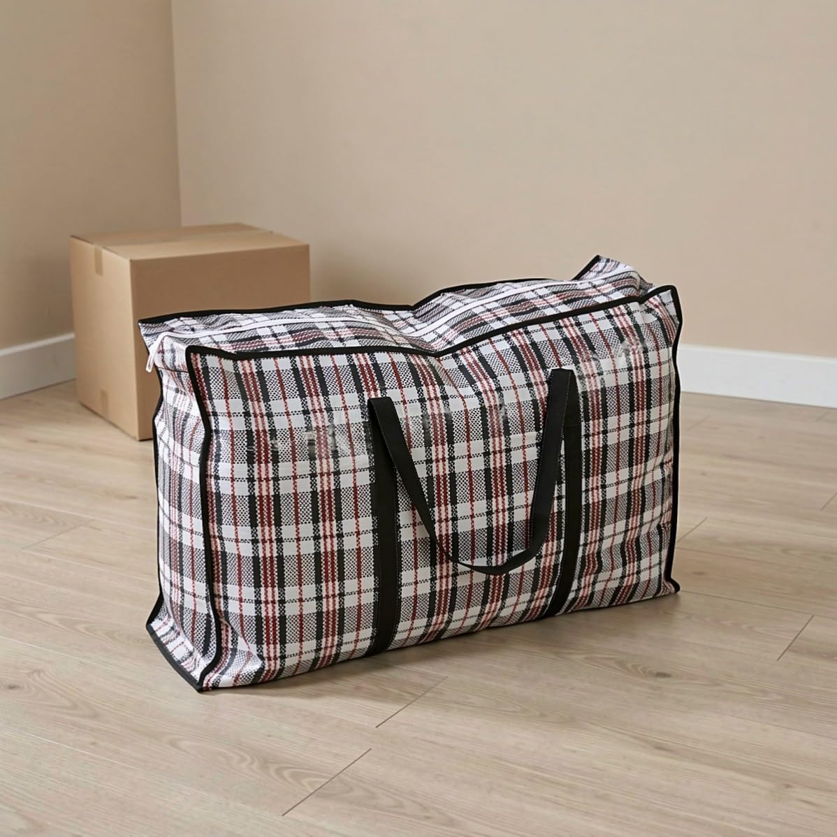 Heavy Duty Checkered Moving Bag with Zippers, 31.5x21.7 Inches