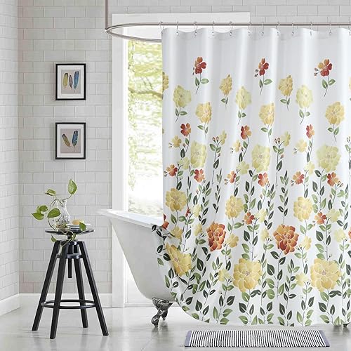 Miniatura 28 de Cortina de Ducha de Tela Floral, Azul Negro Beige Acuarela Planta Cortinas de Ducha para Baño, Cortinas de Baño Decorativas Modernas, 72" An x 72"