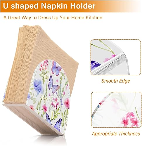 Miniatura 4 de Butterfly Pink Flowers Napkin Holder, Acrylic Napkin Holders for Table Cocktail Napkins Dispenser Paper Stand for Home Kitchen Restaurant Bar, 2 Pc