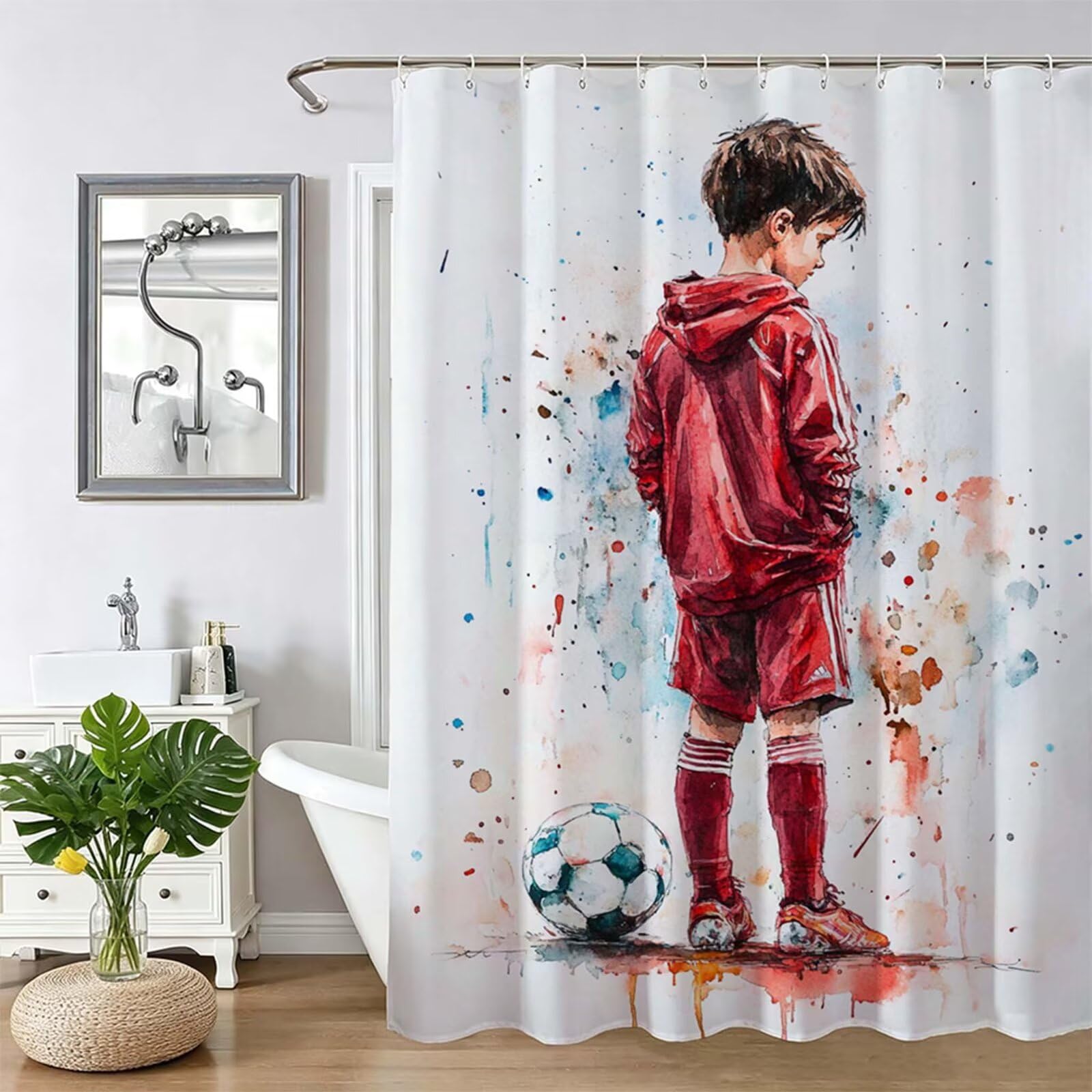 Tenda Doccia in Poliestere Beige,Tende per Doccia Extra Lunga 180x240cm,atleta Tenda Vasca da Bagno Tessuto Lavabile,Impermeabile e Facile da Pulire,con 12 Ganci,Decorazione per Bagno,Hotel Z-372