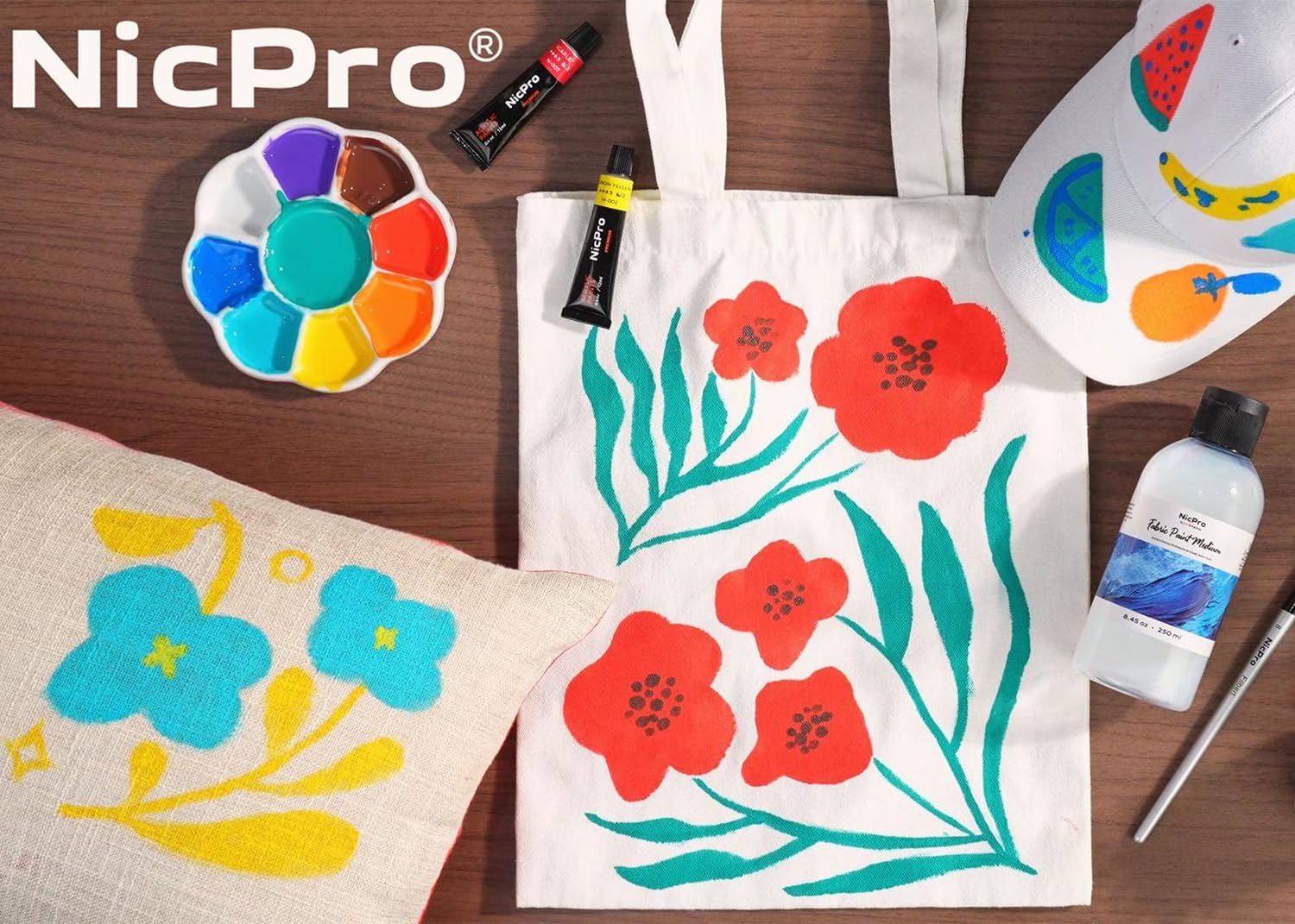 Nicpro Professional Effects Fabric Medium, 8.45oz Bottle Fabric Painting Acrylic Fluid Medium, Improves Acrylic Paint Adhesion to Fabrics, Textiles for Fabrics DIY Clothing, T-shirts, Shoes Jeans Bags