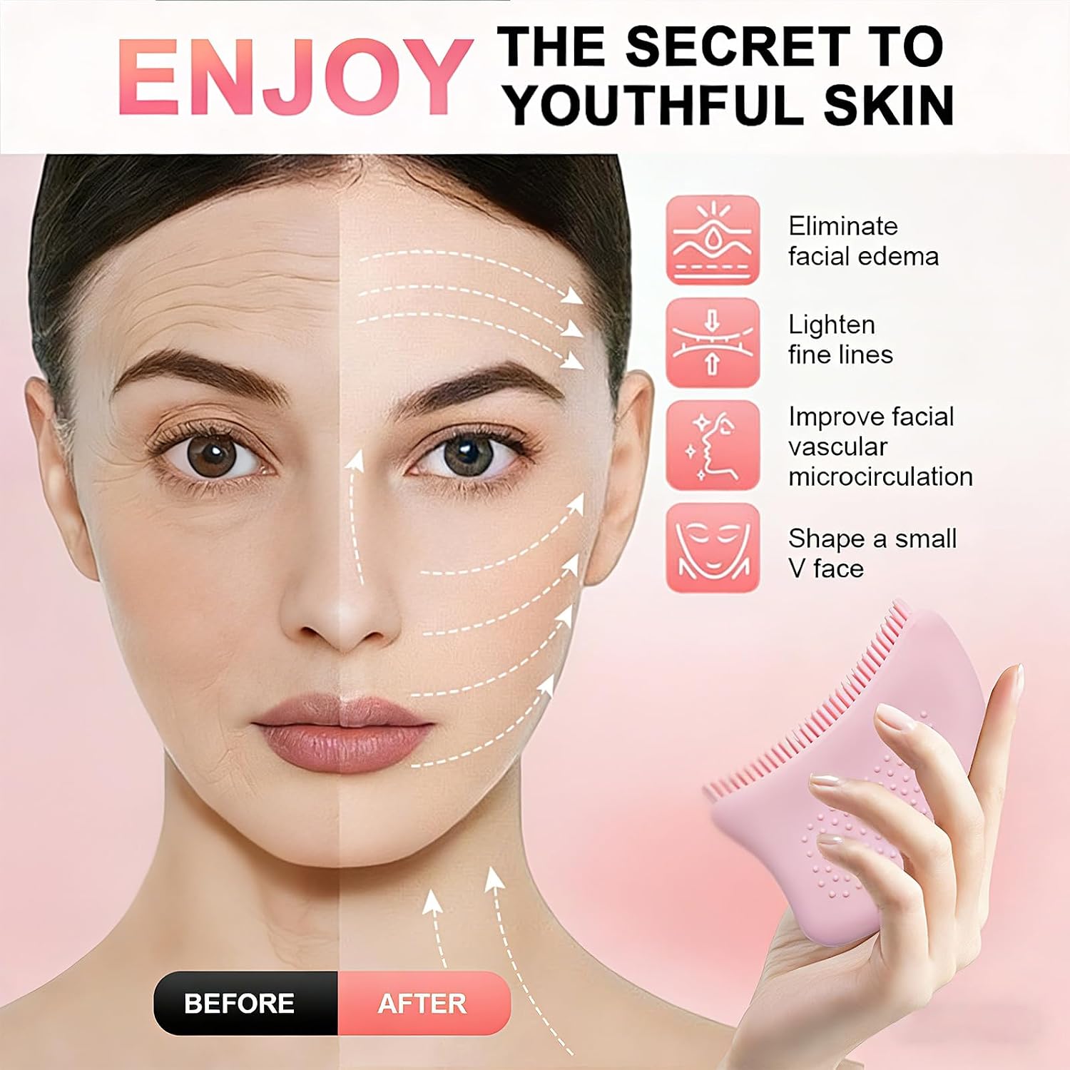 Silicone Lymphatic Contour Face Brush 2 Set - Facial & Neck Lymphatic Drainage Tool for Puffiness Reduction, Restores Facial Definition, Gentle on Sensitive Skin, Naturally Sculpted Look