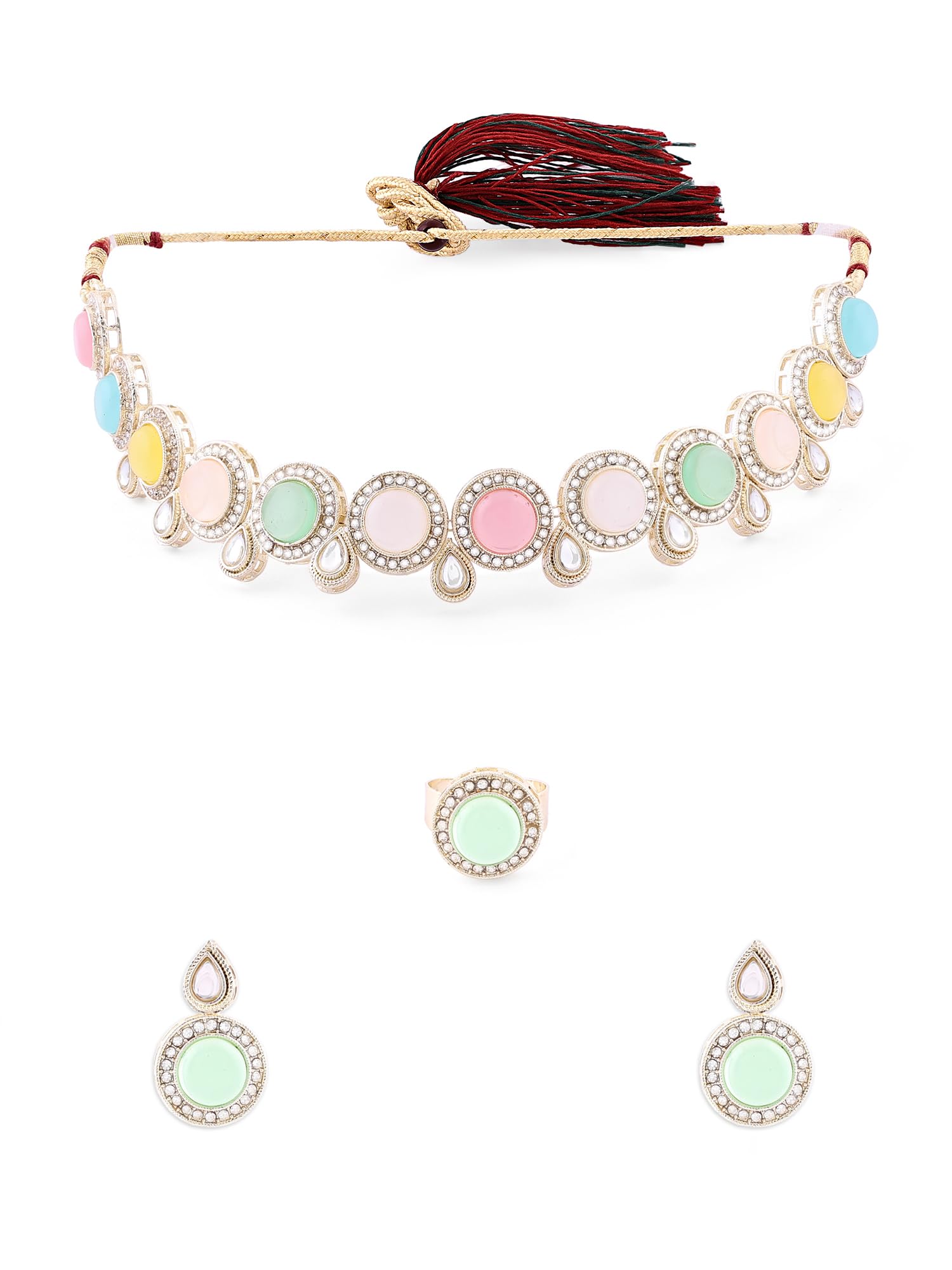 ZAVERI PEARLS Multicolor Stones Austrian Diamonds Kundan Necklace Earring & Ring Set For Women-ZPFK16116 (B0C4TV2TD3) Amazon Price History, Amazon Price Tracker