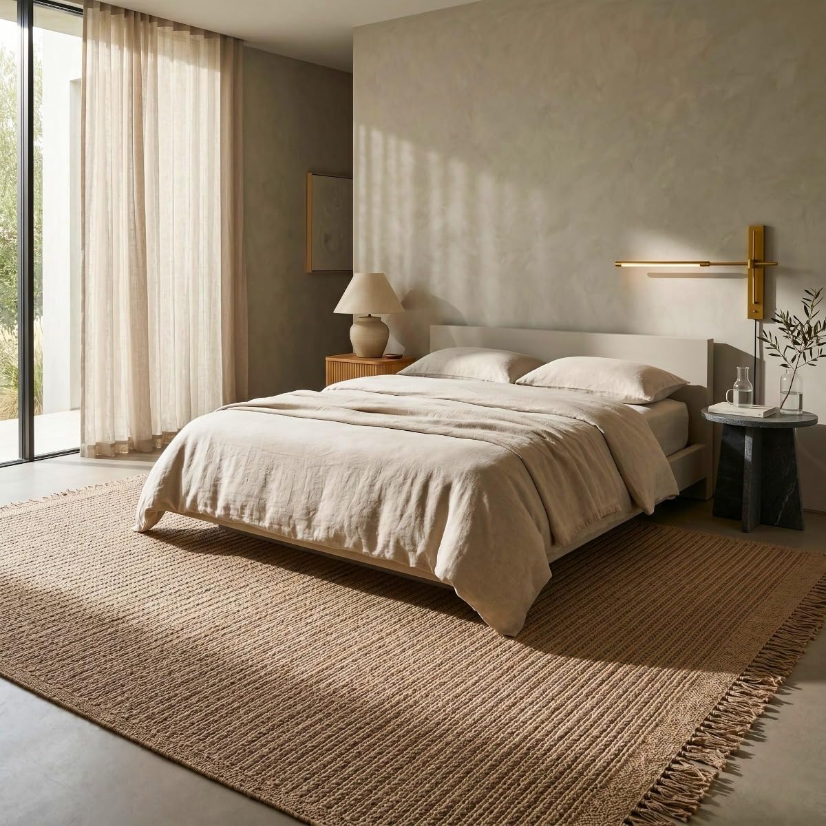 Tapis en jute artisanal à franges beige naturel 120x160 - style bohème
