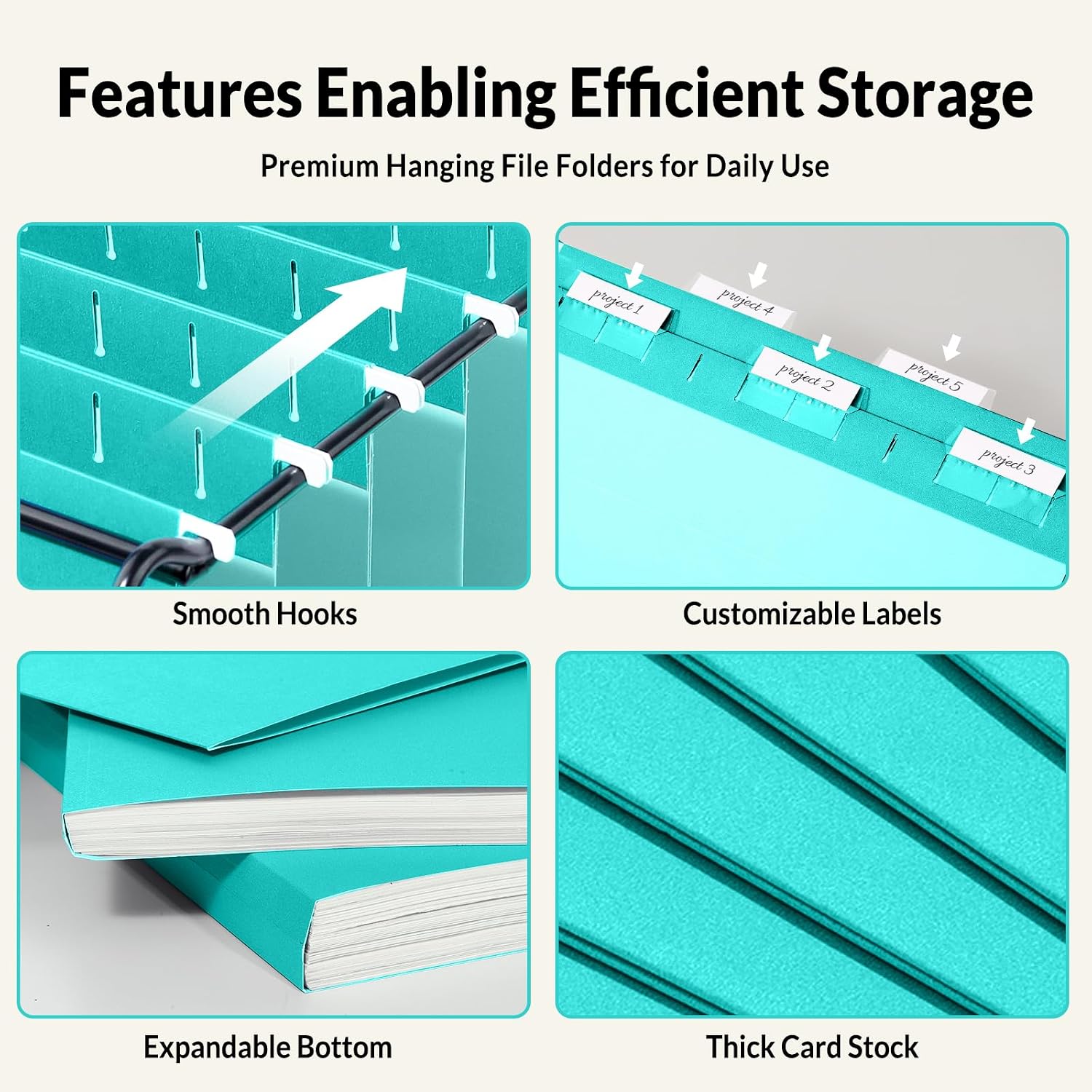 SUNEE Hanging File Folders Teal, 25 Pack Letter Size File Folders with 1/5-cut Tabs, Stay Organized for Your Home and Office Bulk File and Documents image 3