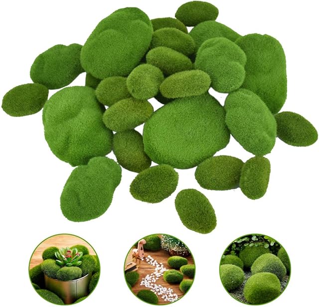 BUZIFU 30 Pcs Artificial Moss Rocks 3 Size Decorative Mossy Rocks Moss Balls Fake Moss Decor Artificial Rock for Moss Faux Green Moss Covered Stones for Fairy Garden Floral Arrangements and Crafting