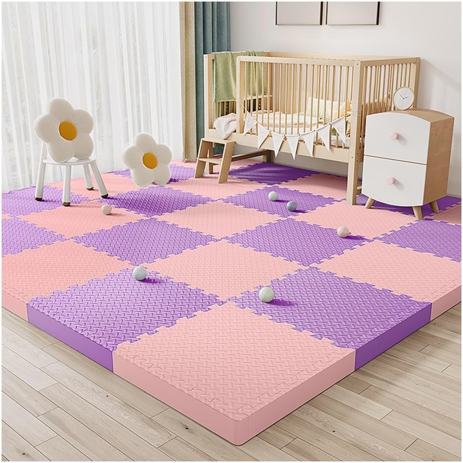24Pcs Interlocking Foam Floor Mats, 12×12 Thick Puzzle Tiles, Soft Non-Slip Gym & Playroom Exercise Mat, Floor Protection, Kids Play Area, Pink & Purple