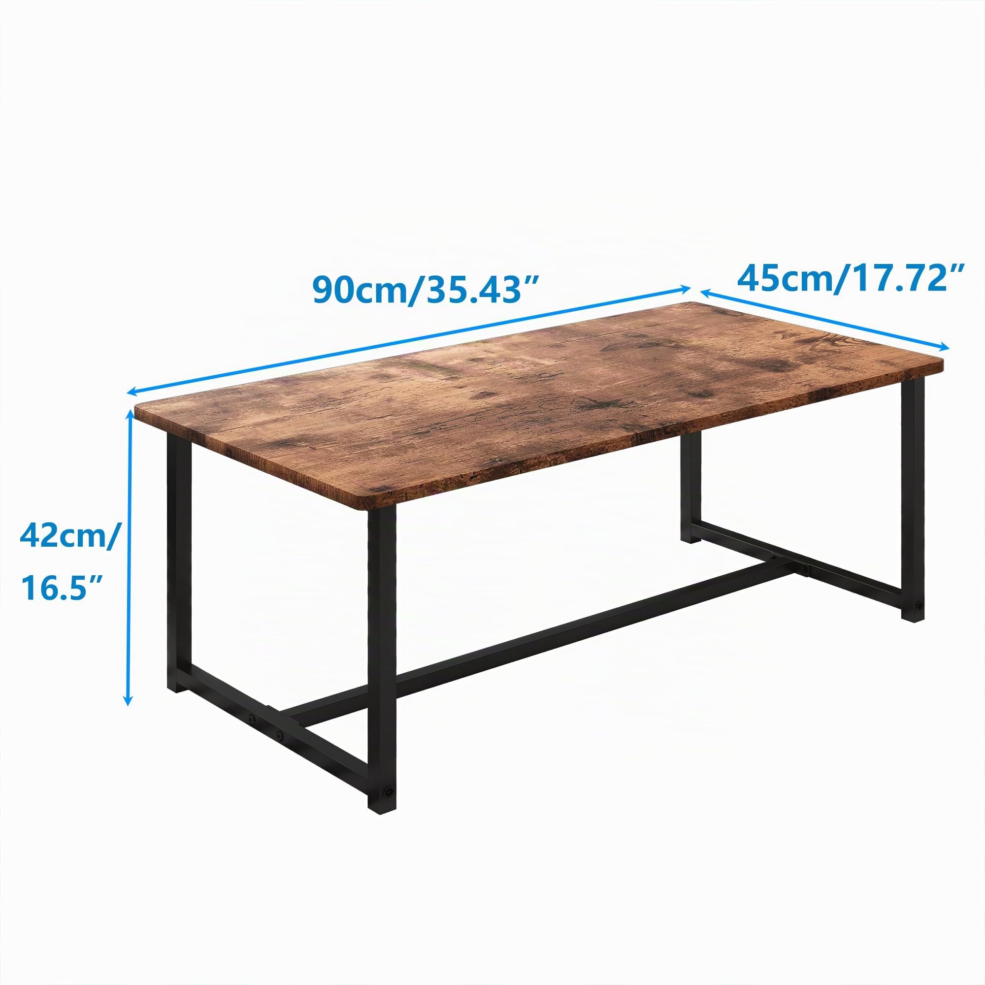 Mesa de café vintage, 90 x 45 x 42 cm, mesa auxiliar de sofá, mesa de salón con espacio de almacenamiento, mesa auxiliar de metal, marco de metal con estante, fácil de montar (marrón)