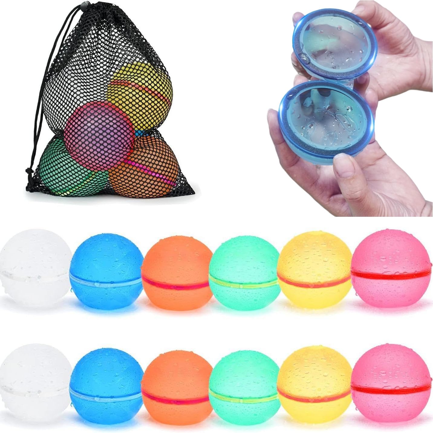 12Pcs Reusable Water Balloons, Silicone Water Balls, Quick Fill Water Balloons, Beach Pool Toys, Splash Party Supplies, Water Fight Game Summer Party, Summer Outdoor Toys for Kids & Adults