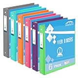 3 Ring Binders,1” Round Ring, Holds 8.5 * 11inch Papers, with 2 Pockets,6 Colors Binder Assorted Pack