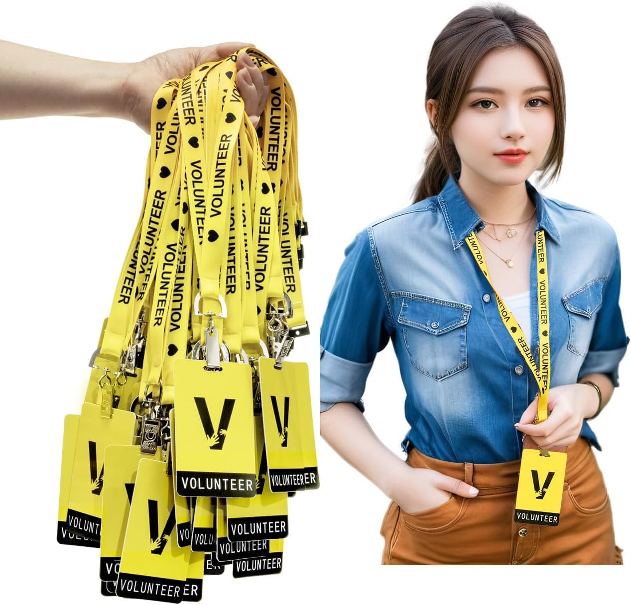 50 Sets Event Staff Cards with Lanyards Event ID Card Holder (Yellow) Yellow Volunteer Badge ID Breakaway