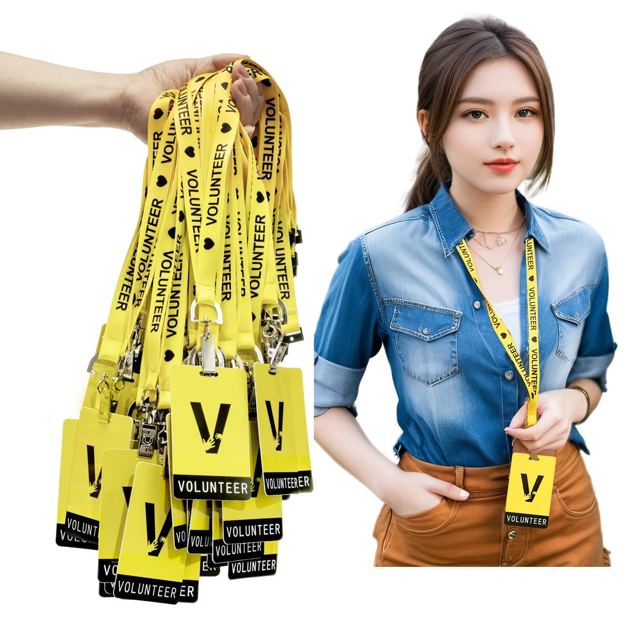 Lot de 50 cartes d'événement pour personnel avec cordons et porte-carte d'identité (jaune)