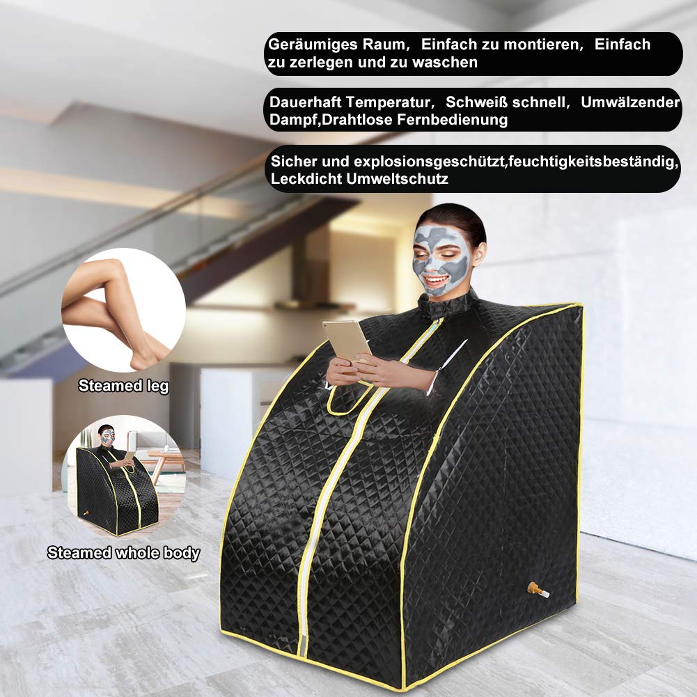 Sauna Portable, Mini Sauna à Vapeur, Cabine de Sauna Portatif pour une Personne, Peut Soulager la Fatigue, Perdre du Poids, Chronométrer et Réguler la Température à Distance (75 * 35 * 25cm noir)