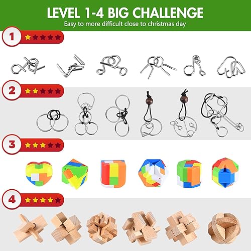 Miniatura 3 de Calendario de Adviento 2023, calendario de cuenta regresiva de Navidad, caja de regalo con 24 rompecabezas de acertijos, calendario de Adviento 2023