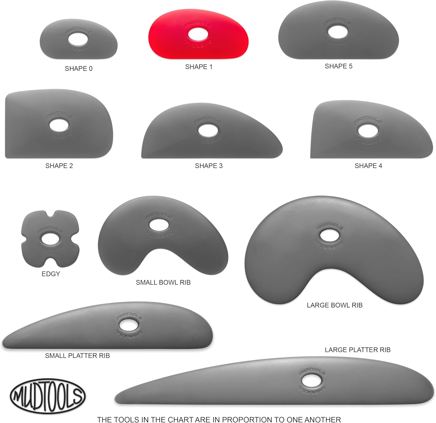 Mudtools Pottery Ribs – Shape 1 Polymer Rib (Red Very Soft), Kidney-Shaped Clay Shaping Tool (R1)