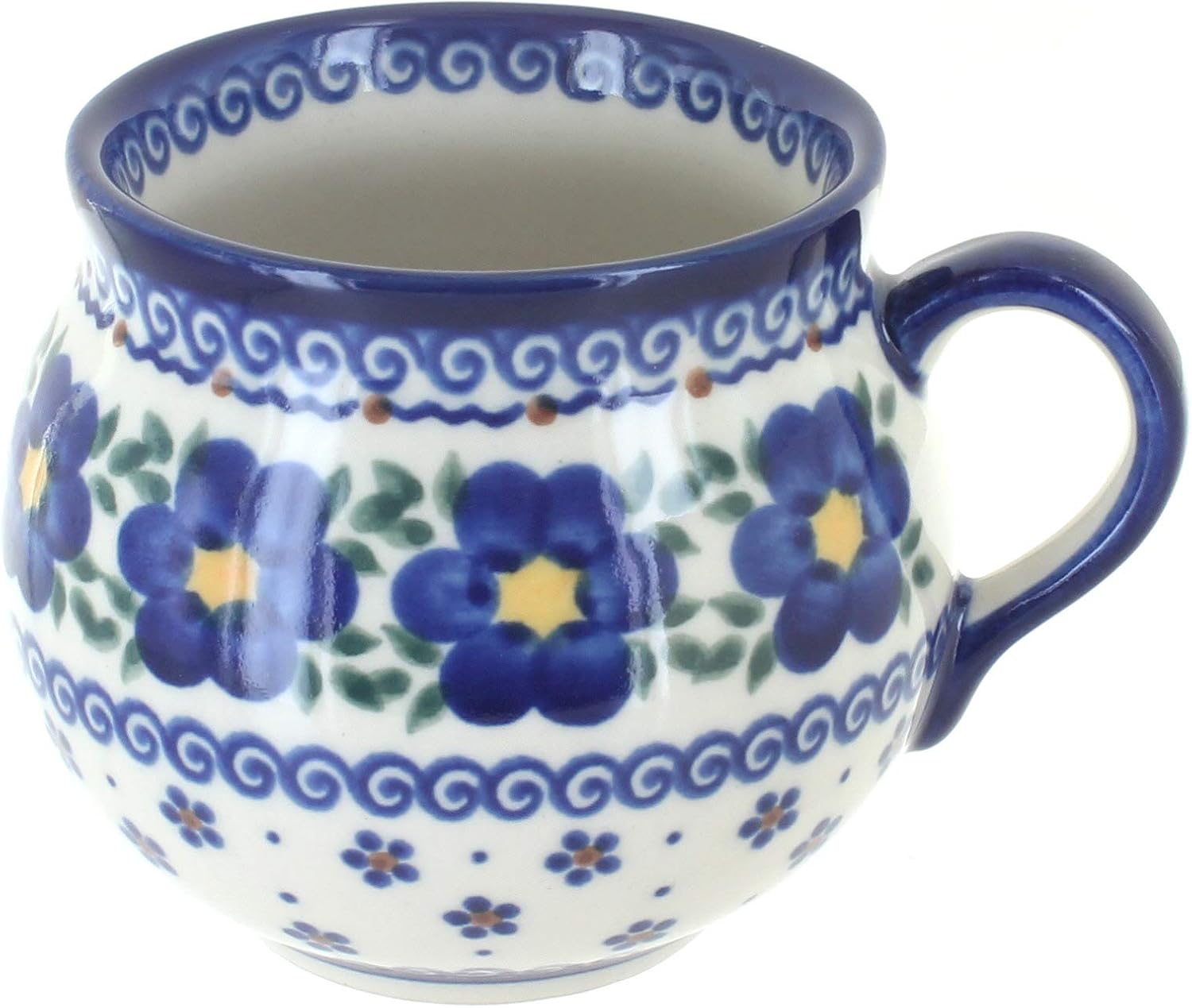 Blue Rose Polish Pottery - Blue Spring Blossom Bubble Mug - 14 oz - Unique Shape Mug for Coffee & Tea