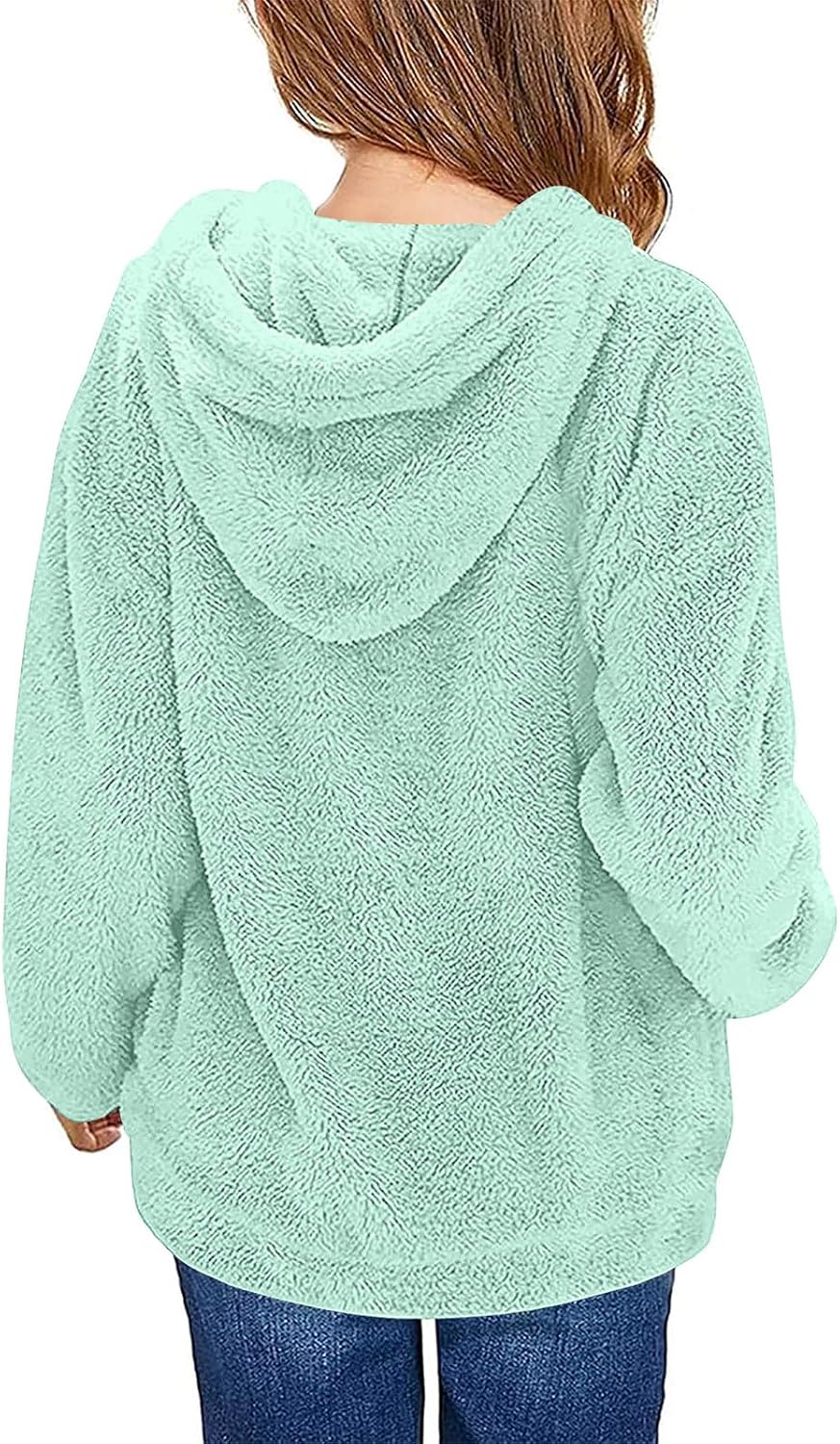 Girls Fuzzy Fleece Pullover Hoodies Kids Long Sleeve Winter Warm Soft Sherpa Hooded Sweatshirts With Pocket 4-14 Years