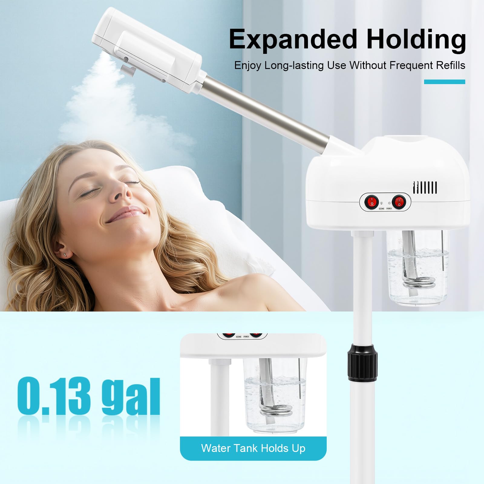 Vaporizador Facial Sauna Vapor de Ozono Profesional Doble Tubo Apagado Automático