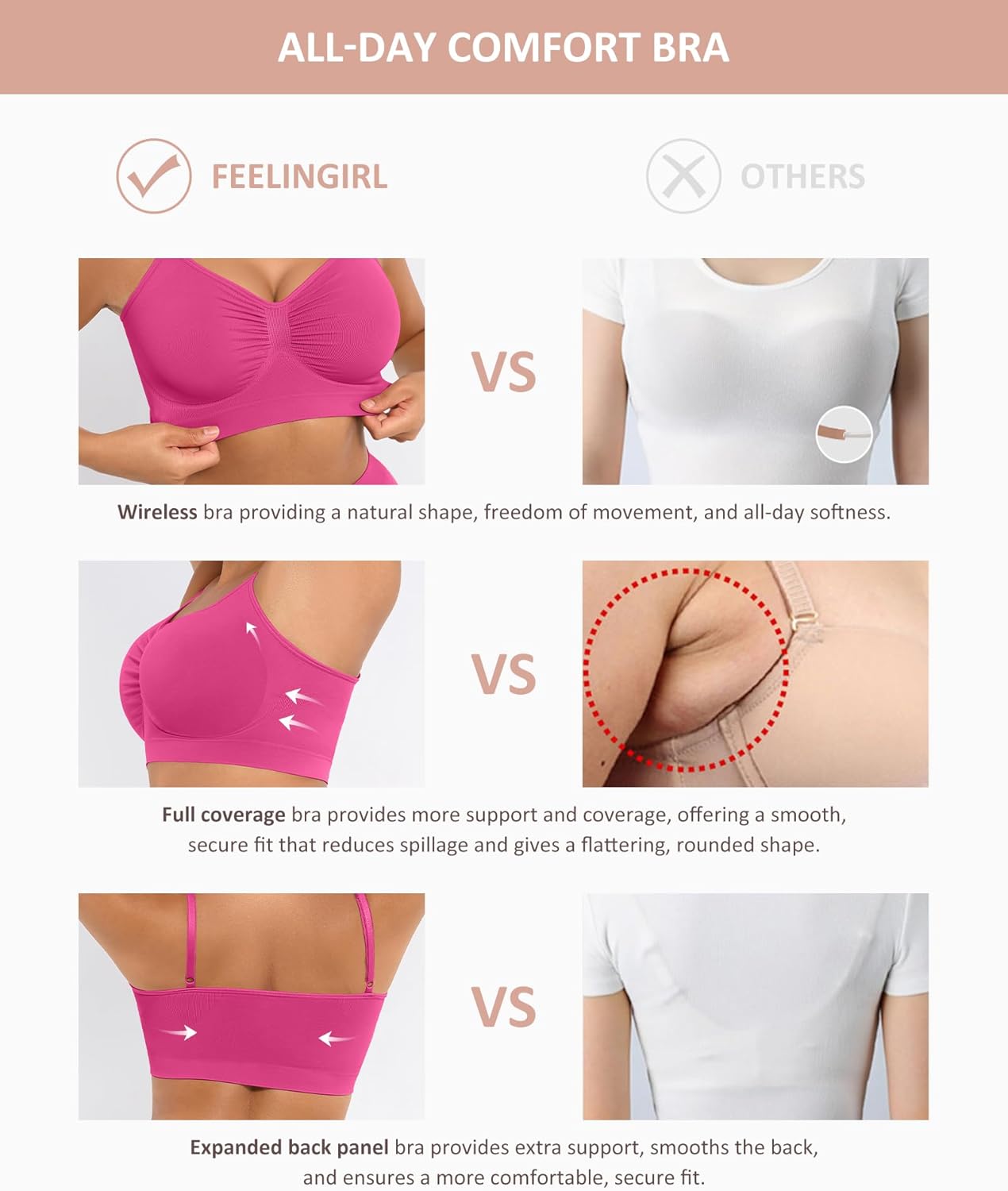 FeelinGirl Bras for Women Wireless Bralettes No Underwire Unlined Seamless Everyday Bras 3-Pack - Image 3