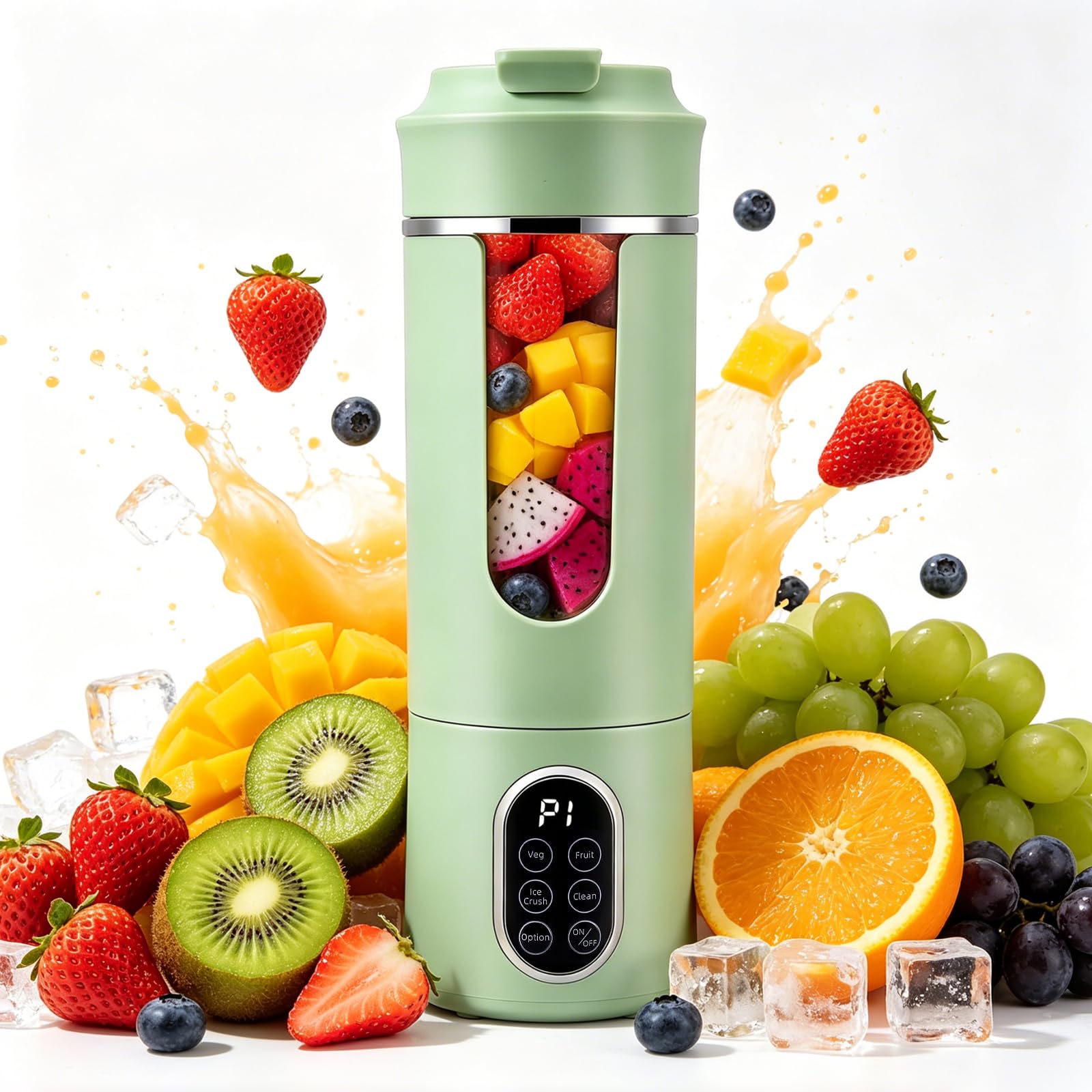 Portable Blender, 530ml Electric Personal Blender for Shakes and Smoothies with 12 Blades, USB Rechargeable Cordless Mini Blender Travel Fruit Veggie Juicer Maker for Home, Office, Gym, Traveling