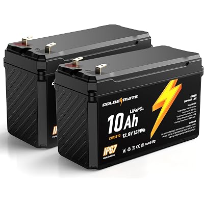 GOLDENMATE 12V 10Ah LiFePO4 Lithium Battery(2 Packs), 5000+ Deep Cycles, IP67 Waterproof Lithium Iron Phosphate Battery, Built-in BMS, Ideal for Power Wheels, Solar, Marine, Fish Finder, Ride-on Toy
