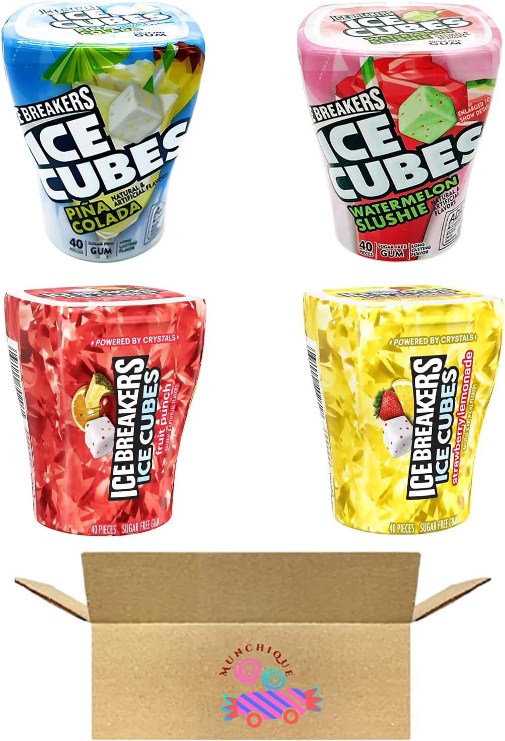 Ice Cubes Combo Pack: Pina Colada, Watermelon Slushie, Strawberry Lemonade, Fruit Punch - 40 Pieces Each, 4 Bottles Total