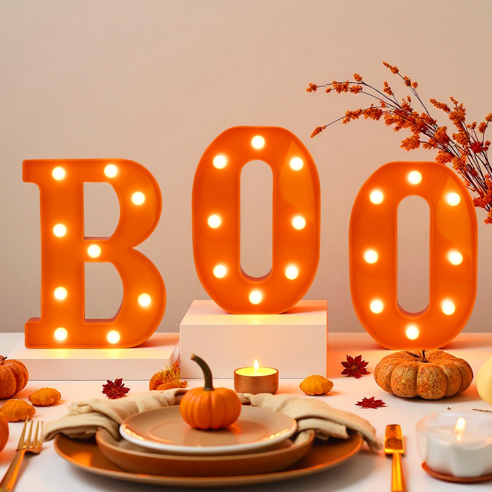 Lettres lumineuses Boo Halloween orange à DEL à piles pour cheminée et porche d'intérieur