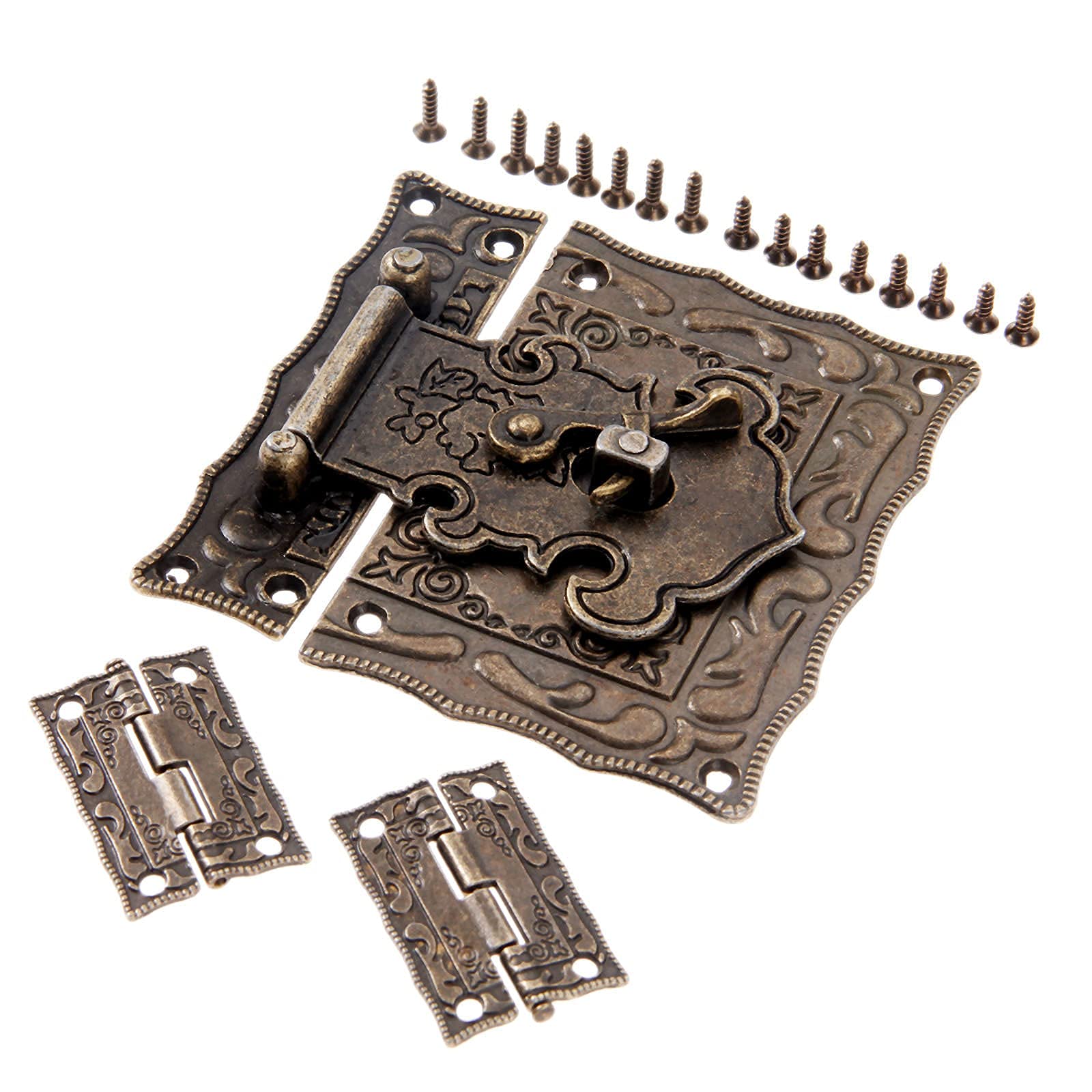 Nvsfzgiyg One Color Hinge, 3Pcs/Set Hasp Latch Toggle Buckle + Antique Bronze V-Intage Decorative Furniture Hardware Jewelry Box