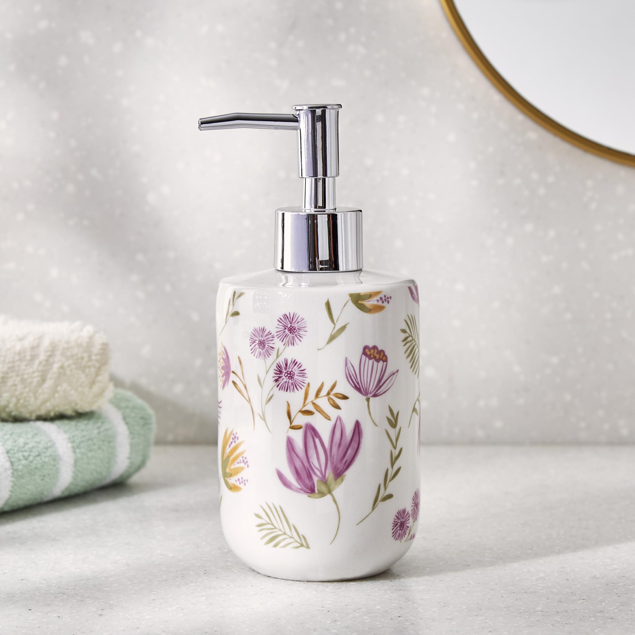 Home Centre Mekong Ceramic Printed Soap Dispenser, White - 300ml