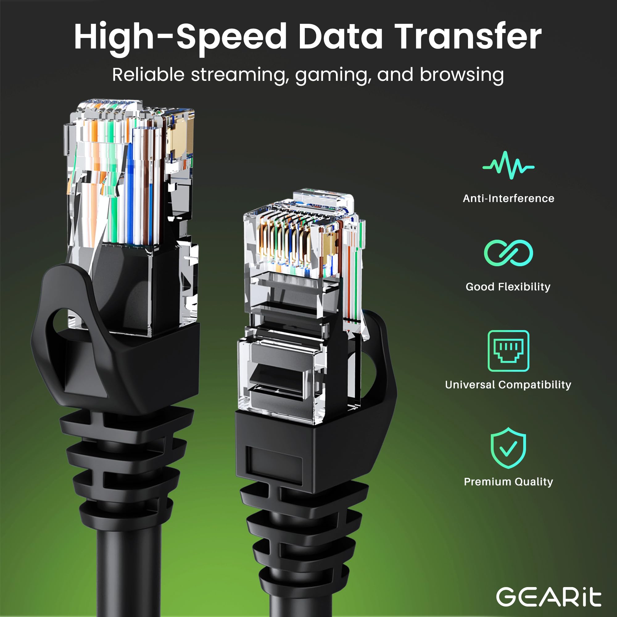 GearIT Cavo Cat6 da 0,2 m, 15,2 cm (confezione da 100), cavo Ethernet Cat6, cavo patch Cat6, cavo patch Cat 6, cavo di rete, cavo Internet, nero 0,5 m