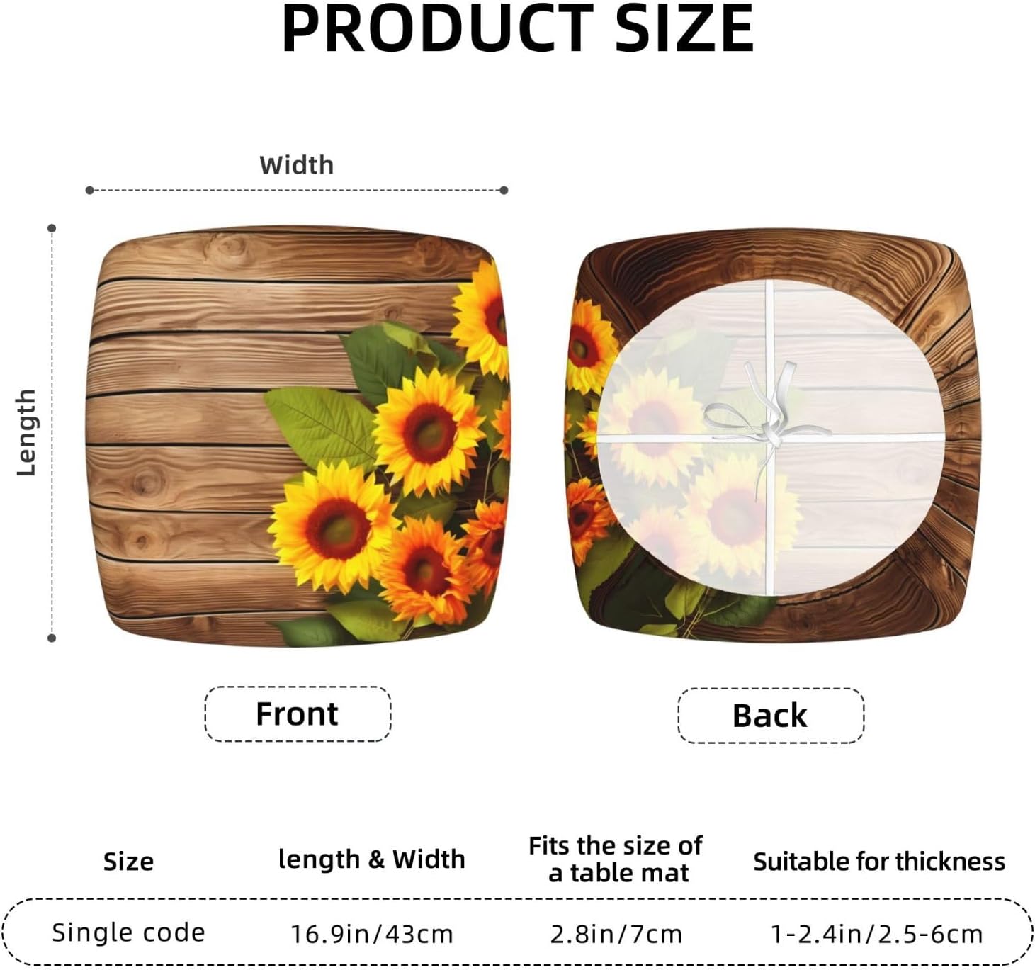 Set of 6 Removable Chair Seat Covers for Dining Room, Wooden Sunflowers Stretchable Office Kitchen Chair Slipcovers Cushion Protector Fall Floral Furniture Decor, 16.9x16.9 Inches