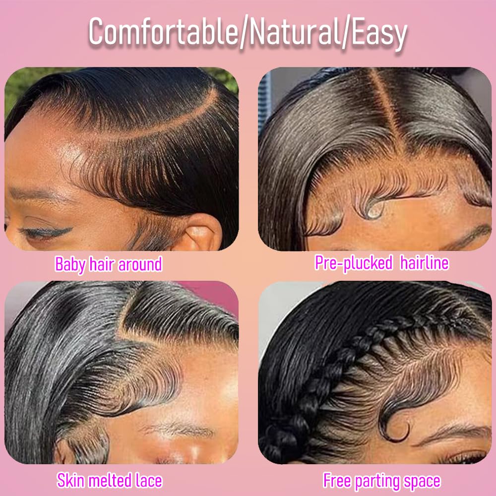 CHEEON 13x4 HD Lace Frontal 14 Inch Brazilian Straight Ear to Ear Human Hair Frontal HD Lace Virgin Human Hair Frontals Pre Plucked with Baby Hair 150% Density Natural Black