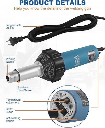 Vista 29 de Pistola de calefacción de soldador de aire caliente de 1600 W 110 V, pistola de soldadura de plástico de antorcha de aire caliente de mano para kit