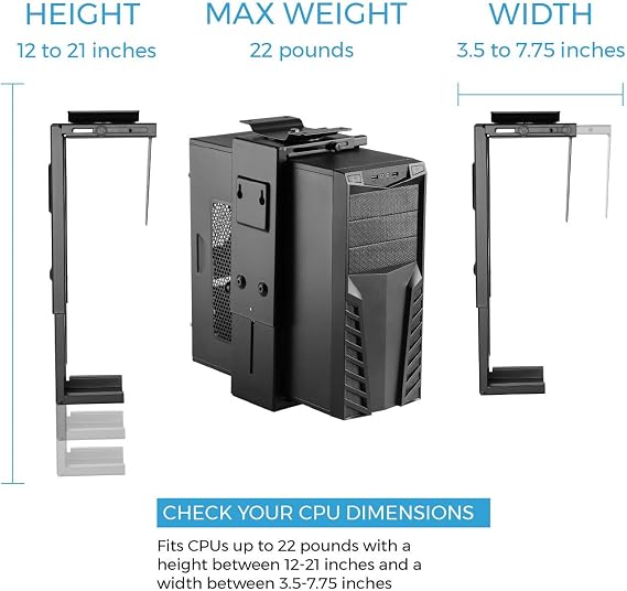 HumanCentric Adjustable Under Desk Computer Mount & Wall Mount, CPU Holder
