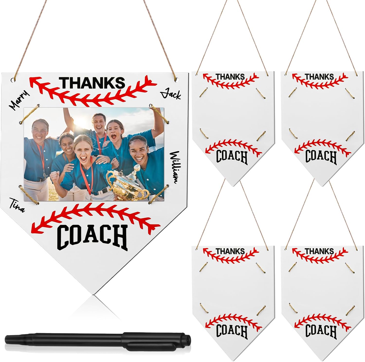 RattanView 4 Pcs Baseball Coach Gift Softball Picture Frame Fits 4 x 6 Inches Photograph Thanks Coach Gift Baseball Coach Gift from Team Coaches Appreciation Baseball Home Plate Plaque