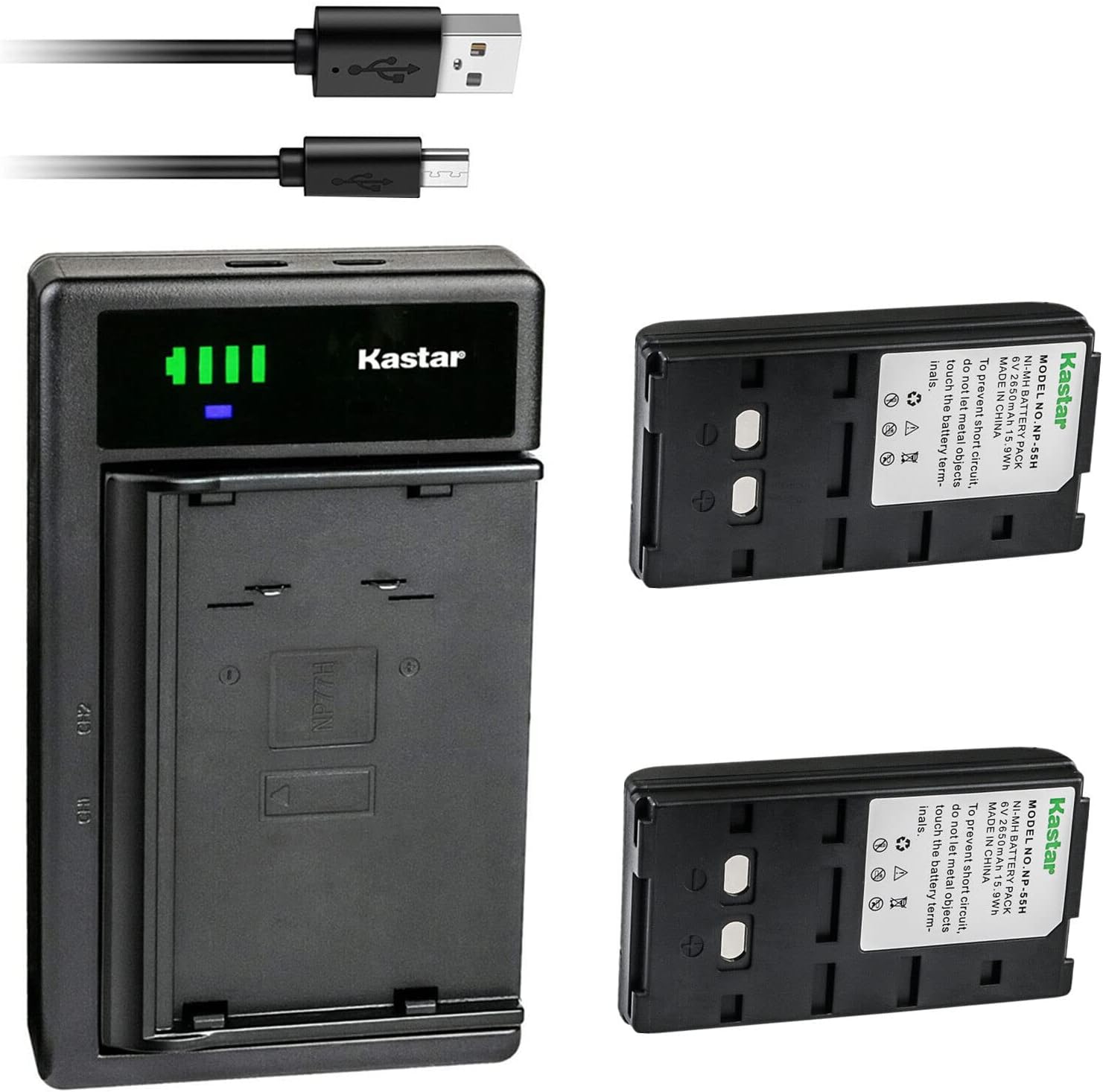Kastar 2-Pack NP-55H Battery and LTD2 USB Charger Compatible with Sony NP-33 NP-55 NP-55H NP-66 NP-68 NP-77 NP-77H NP-78 NP-90 NP-98 NP-98H NP-99 Battery, Sony CCD Series CCD-EB55 CCD-G100ST CCD-20061