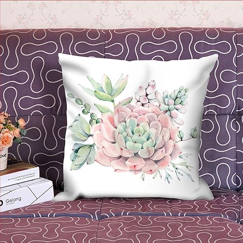 Miniatura 2 de oFloral Funda de cojín decorativa de flores, funda de cojín cuadrada, 18.0 x 18.0in, rosa y verde