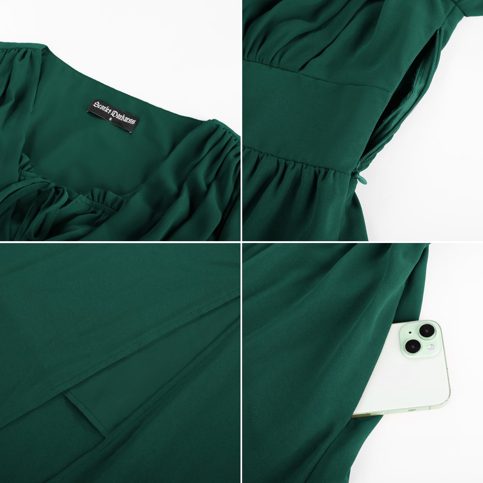 SCARLET DARKNESS Damen Renaissance Kleid 3/4 Ärmel Hohe Taille Schlitz vorne Sommerkleid V-Neck Mittelalter Maxi Kleider
