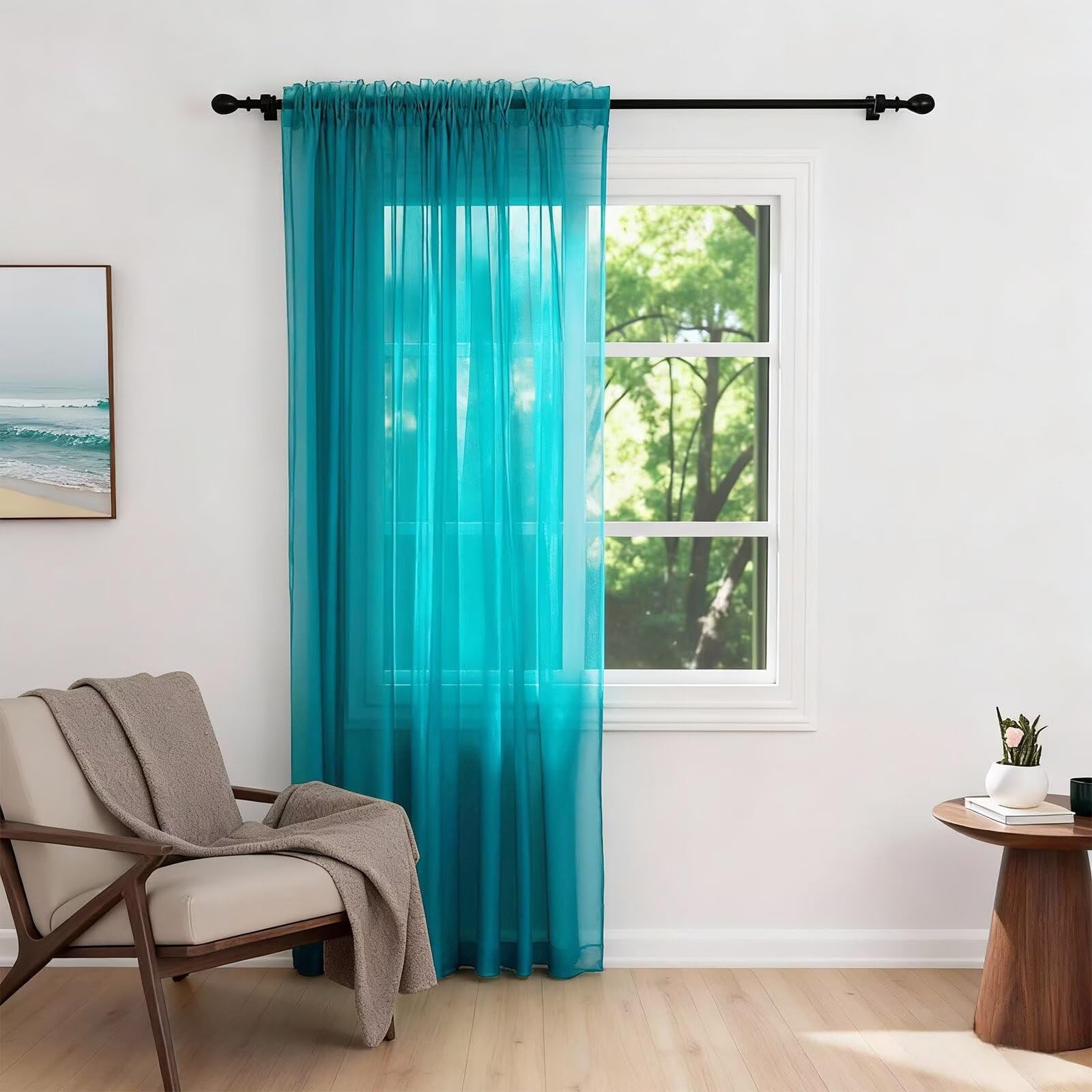 Zdada Net Curtains for Windows 84 Drop, Teal Slot Top Voile Curtains, Semi Transparent Sheer Curtain Net Curtain Panel for Living Room Kitcken W60xL84 Inch,1 Panel