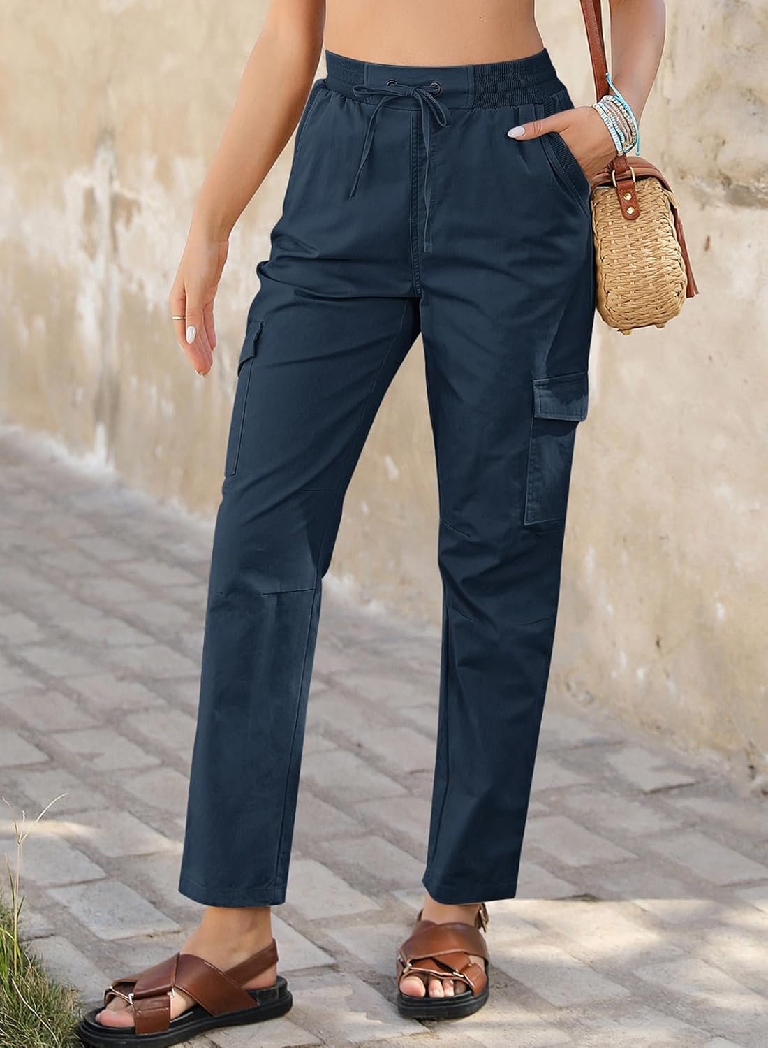 Dokotoo Womens Cargo Pants for Girls Baggy High Waisted Fashion 2023 Fall Travel Tactical Streetwear Casual Work Hiking Outdoor Pants with Pockets Pants Blue - Image 3