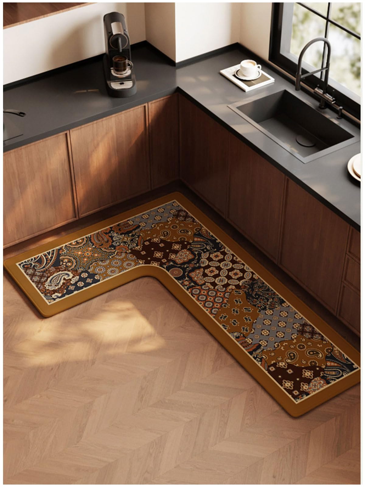 Küchenmatte Und Teppiche L Form Gepolstert Anti-fettigue ,, Nicht Schlupfhafte Wasserdichte Ergonomische Komfortmatte Für Küche, Bodenhaus, Büro, Wa(Size:31.5*47.2*17.7"/80*120*45cm,Color:B rechts L)