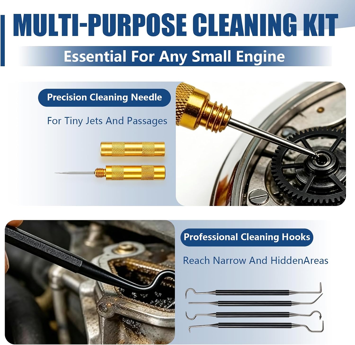 Carburetor Cleaning Kit, Spray Gun Nozzle Cleaning Set Includes 1 Single-Head Brush 23 Needles 5 Nylon Brushes 4 Cleaning Hooks and 1 Hex Wrench, for Motorcycle ATV Lawn Mower Small Engine