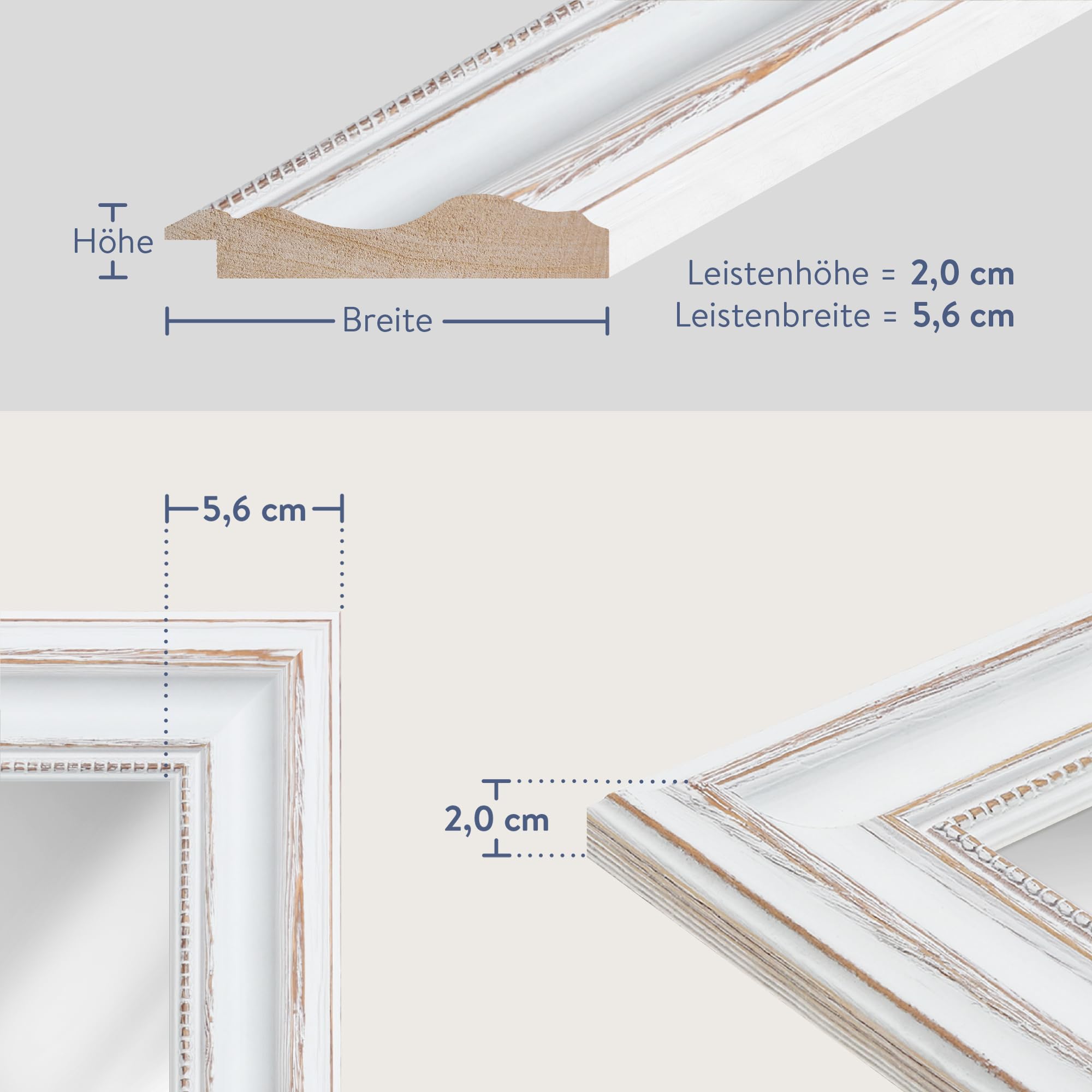 WANDStyle großer Spiegel Weiß, Barock Spiegel, großer Wandspiegel Vintage 60x80 cm, Hängespiegel groß, Badspiegel Holz, Flurspiegel Wand, Standspiegel, Mirror H550 - Made in Germany