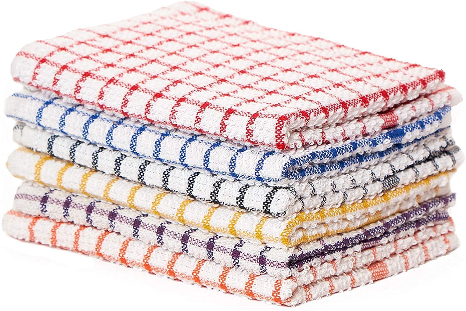 Vision Textiles Multicolour Night Dreamz Terry Tea Towel Pack Of 12- Soft, Super Absorbent And Lint Free Kitchen Towels- 100% Cotton Dish Cloth (15 Small Check (35 X 60Cm))