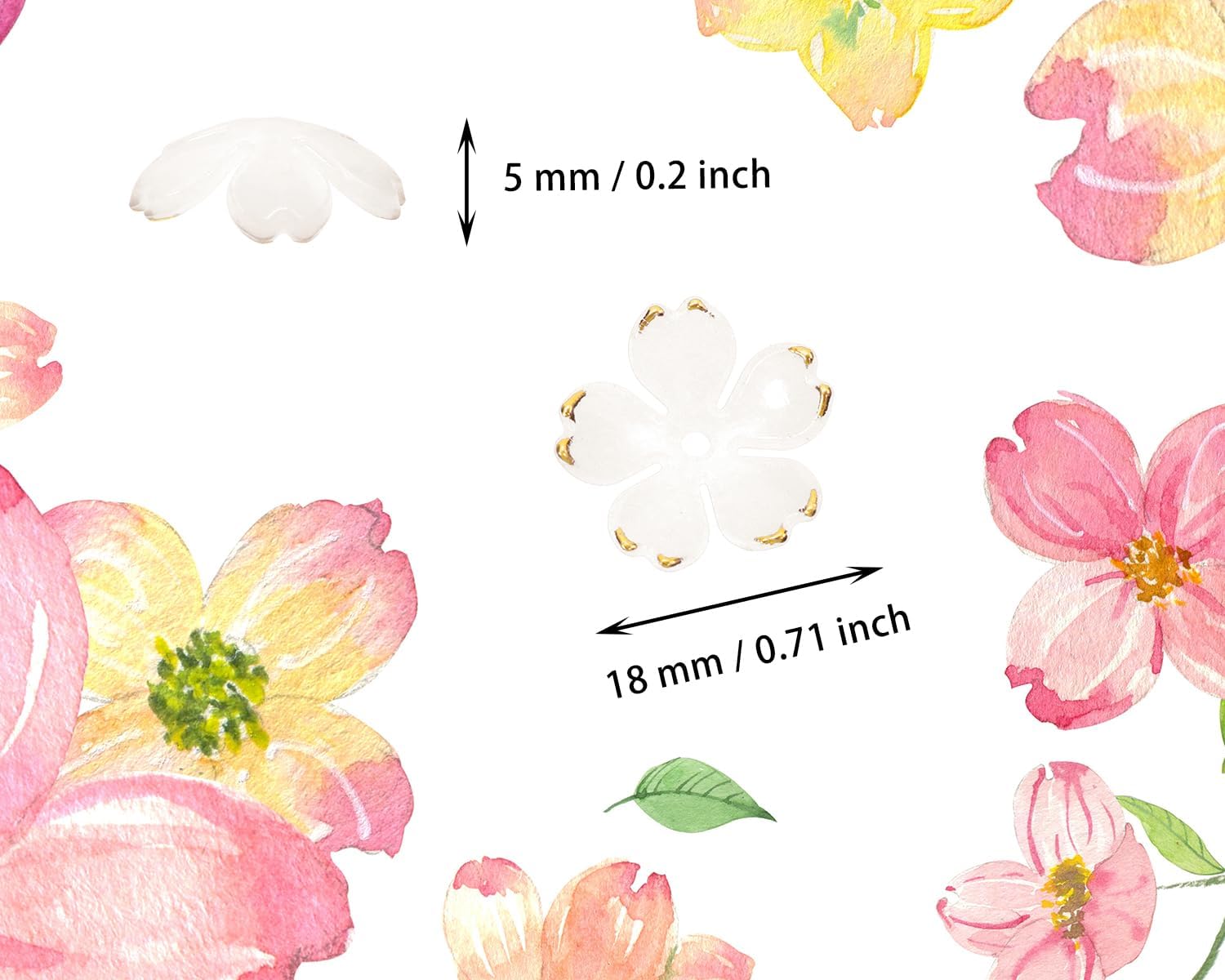 Tupalizy 100PCS Small Flower Beads Cherry Blossom Decor Acrylic Floral Spacer Beads Gold Plated Charms for Bracelets Jewelry Making Necklaces Earrings Keychain Art Crafts Projects Gifts (White) - Image 2