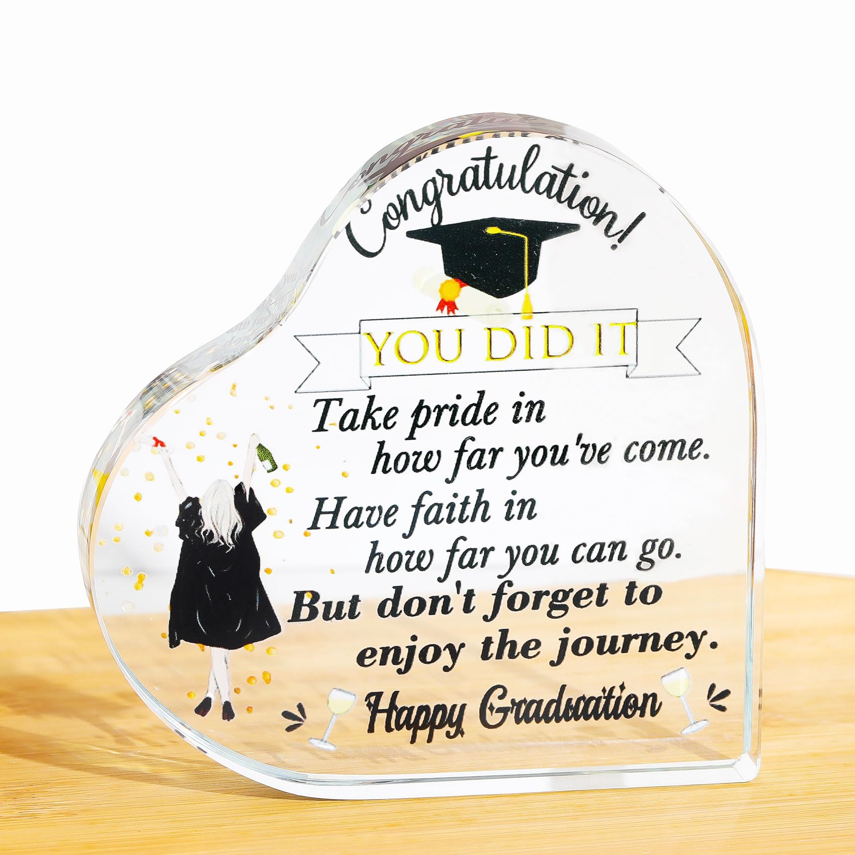 Ornalrist Graduation Gifts for Her Glass Heart Inspiration Colorful Keepsake with Quote Graduation Presents for Graduate High School College PHD Masters Degree Daughter Granddaughter